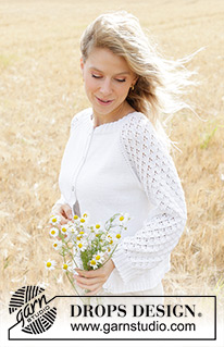 Daisy Fields Cardigan / DROPS 249-8 - Stickad kofta i DROPS Safran eller DROPS BabyMerino. Arbetet stickas uppifrån och ner med raglan och hålmönster. Storlek S - XXXL.
