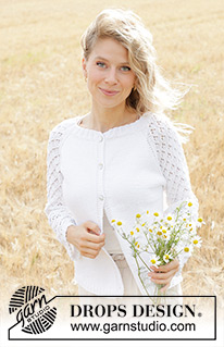 Daisy Fields Cardigan / DROPS 249-8 - Stickad kofta i DROPS Safran eller DROPS BabyMerino. Arbetet stickas uppifrån och ner med raglan och hålmönster. Storlek S - XXXL.