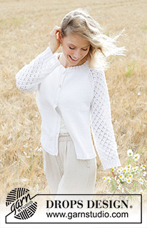 Daisy Fields Cardigan / DROPS 249-8 - Stickad kofta i DROPS Safran eller DROPS BabyMerino. Arbetet stickas uppifrån och ner med raglan och hålmönster. Storlek S - XXXL.