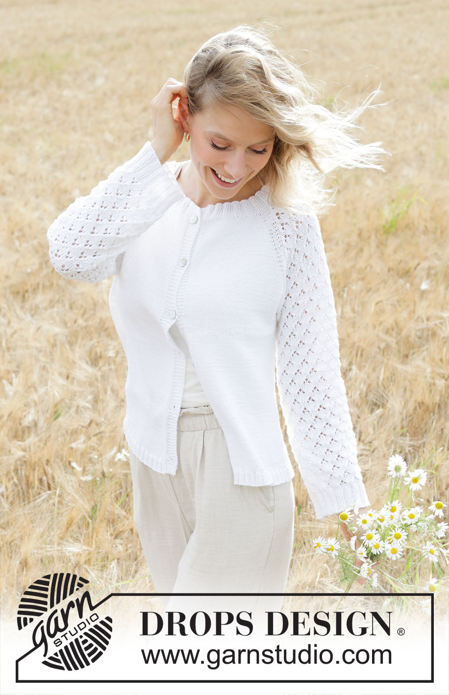 Daisy Fields Cardigan / DROPS 249-8 - Stickad kofta i DROPS Safran eller DROPS BabyMerino. Arbetet stickas uppifrån och ner med raglan och hålmönster. Storlek S - XXXL.