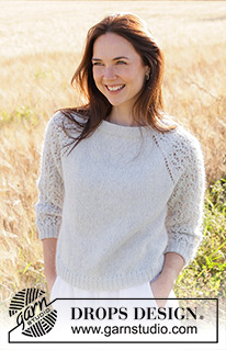 Remembering Spring / DROPS 250-1 - Gebreide trui in DROPS Alpaca en DROPS Kid-Silk. Het werk wordt van boven naar beneden gebreid met dubbele halsrand, raglan, kantpatroon en ¾-lengte mouwen. Maten S - XXXL.