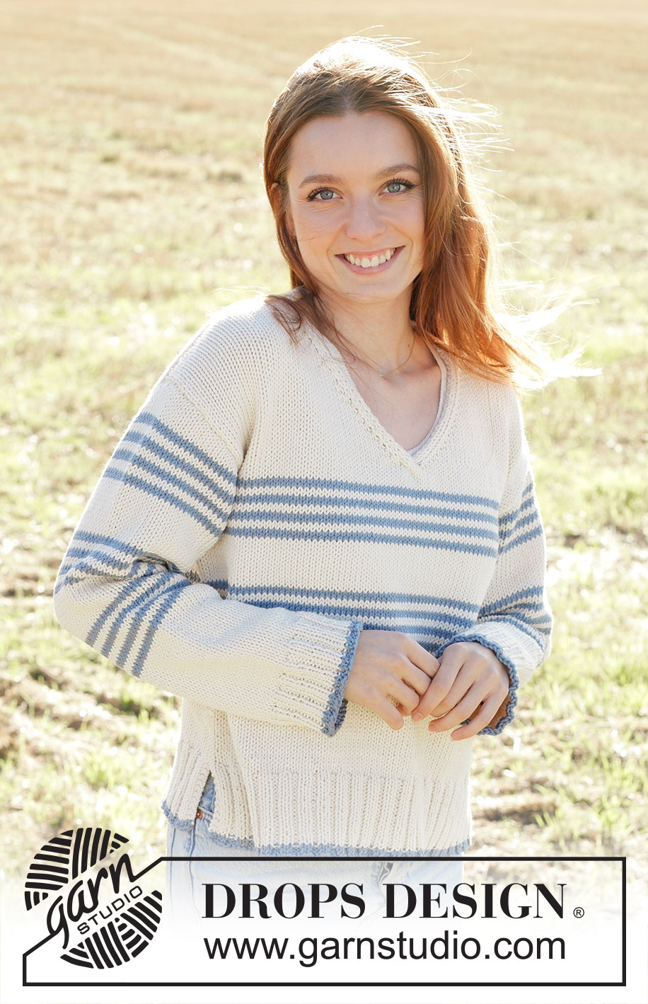 Port of France / DROPS 250-11 - Knitted jumper in DROPS Paris. The piece is worked top down with diagonal/European shoulders, V-neck, stripes and split in sides. Sizes S - XXXL.