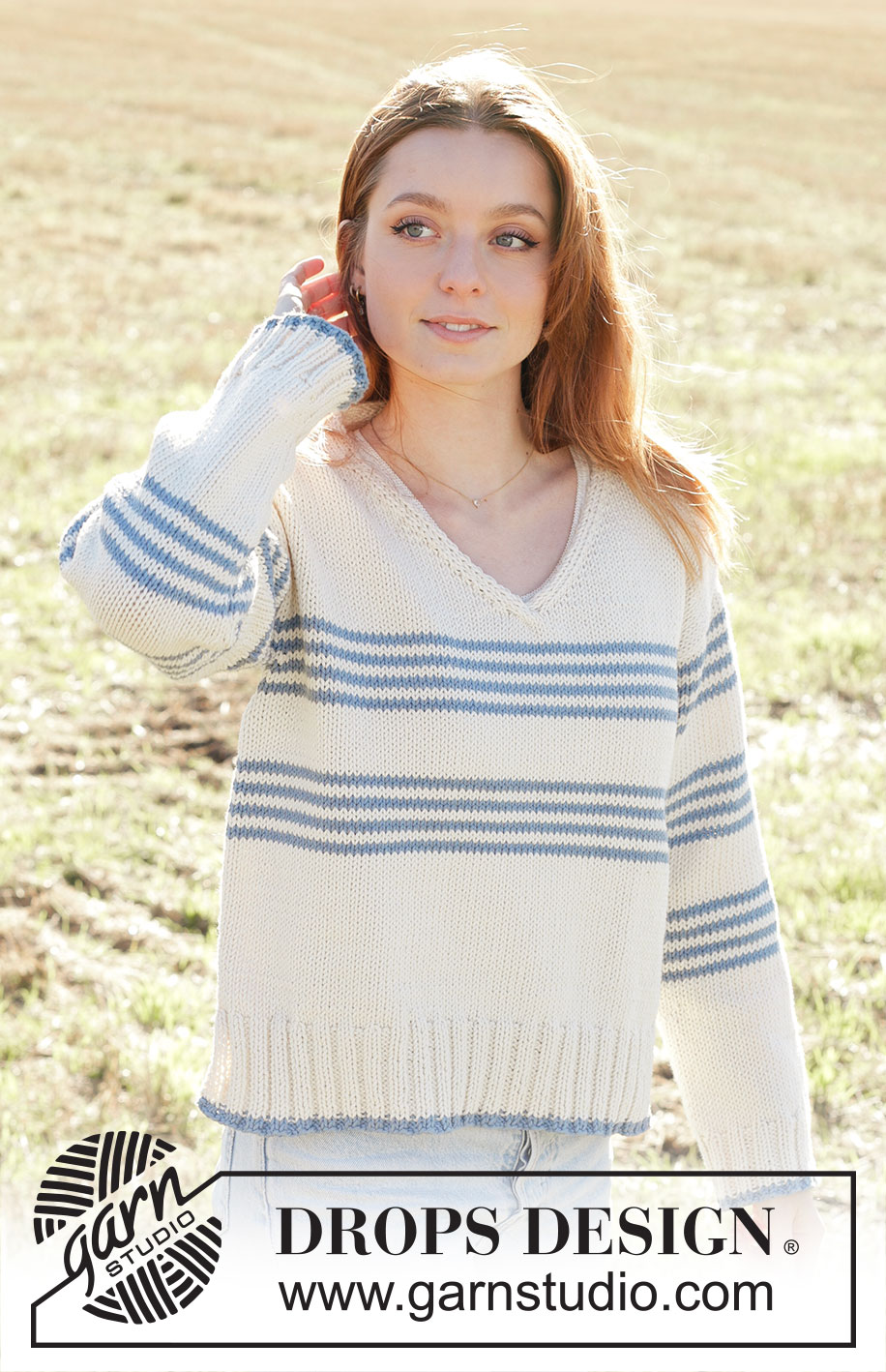 Port of France / DROPS 250-11 - Knitted jumper in DROPS Paris. The piece is worked top down with diagonal/European shoulders, V-neck, stripes and split in sides. Sizes S - XXXL.