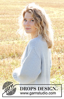 Clear Lake / DROPS 250-12 - Gestrickter Pullover in DROPS Daisy und DROPS Kid-Silk. Die Arbeit wird von oben nach unten mit europäischer Schulter / Schulterschrägung, V-Ausschnitt und I-Cord gestrickt. Größe XS - XXL.