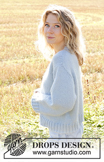 Clear Lake / DROPS 250-12 - Gestrickter Pullover in DROPS Daisy und DROPS Kid-Silk. Die Arbeit wird von oben nach unten mit europäischer Schulter / Schulterschrägung, V-Ausschnitt und I-Cord gestrickt. Größe XS - XXL.