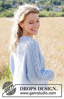 Aisling Cardigan / DROPS 250-14 - Knitted jacket in DROPS Alpaca and DROPS Kid-Silk. The piece is worked top down with raglan, cables, Fisherman’s rib on sleeves and double neck. Sizes S - XXXL.