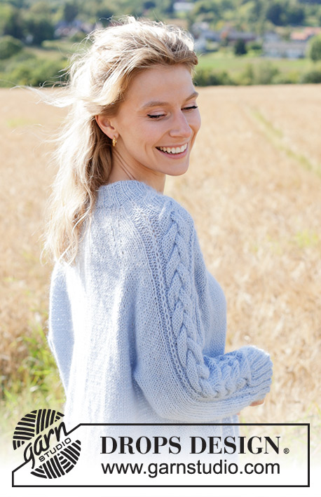 Aisling Cardigan / DROPS 250-14 - Knitted jacket in DROPS Alpaca and DROPS Kid-Silk. The piece is worked top down with raglan, cables, Fisherman’s rib on sleeves and double neck. Sizes S - XXXL.