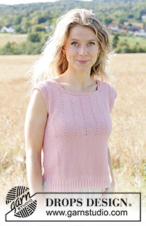 Rosewater Rain / DROPS 250-15 - Knitted top in DROPS Safran. Piece is knitted bottom up with lace cables. Size XS – XXXL.