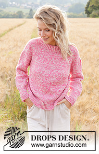 Strawberry Sprinkle / DROPS 250-16 - Gestrickter Pullover in 2 Fäden DROPS Flora. Die Arbeit wird von oben nach unten mit Rundpasse und doppelter Halsblende gestrickt. Größe XS - XXL.
