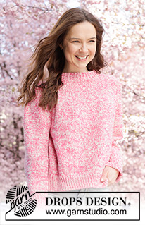 Strawberry Sprinkle / DROPS 250-16 - Gestrickter Pullover in 2 Fäden DROPS Flora. Die Arbeit wird von oben nach unten mit Rundpasse und doppelter Halsblende gestrickt. Größe XS - XXL.