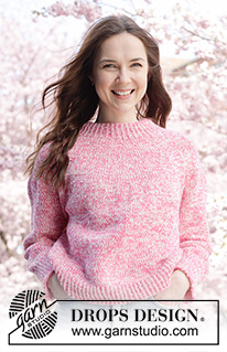 Strawberry Sprinkle / DROPS 250-16 - Gestrickter Pullover in 2 Fäden DROPS Flora. Die Arbeit wird von oben nach unten mit Rundpasse und doppelter Halsblende gestrickt. Größe XS - XXL.