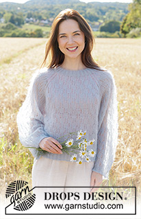Hazy Dream / DROPS 250-17 - Strikket oversize bluse i DROPS Kid-Silk. Arbejdet strikkes oppefra og ned med raglan, hulmønster og vide ærmer. Størrelse XS - XXL.