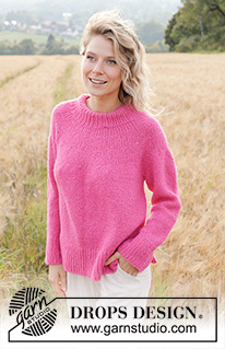 Bright Strawberry Sweater / DROPS 250-19 - Strikket bluse i DROPS Air. Arbejdet strikkes oppefra og ned med rundt bærestykke. Størrelse S - XXXL.