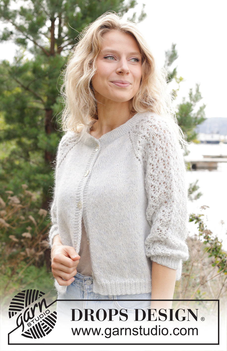 Remembering Spring Cardigan / DROPS 250-2 - Knitted jacket in DROPS Alpaca and DROPS Kid-Silk. The piece is worked top down with double neck, raglan, lace pattern and ¾-length sleeves. Sizes S - XXXL.