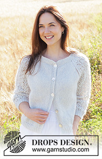 Remembering Spring Cardigan / DROPS 250-2 - Knitted jacket in DROPS Alpaca and DROPS Kid-Silk. The piece is worked top down with double neck, raglan, lace pattern and ¾-length sleeves. Sizes S - XXXL.