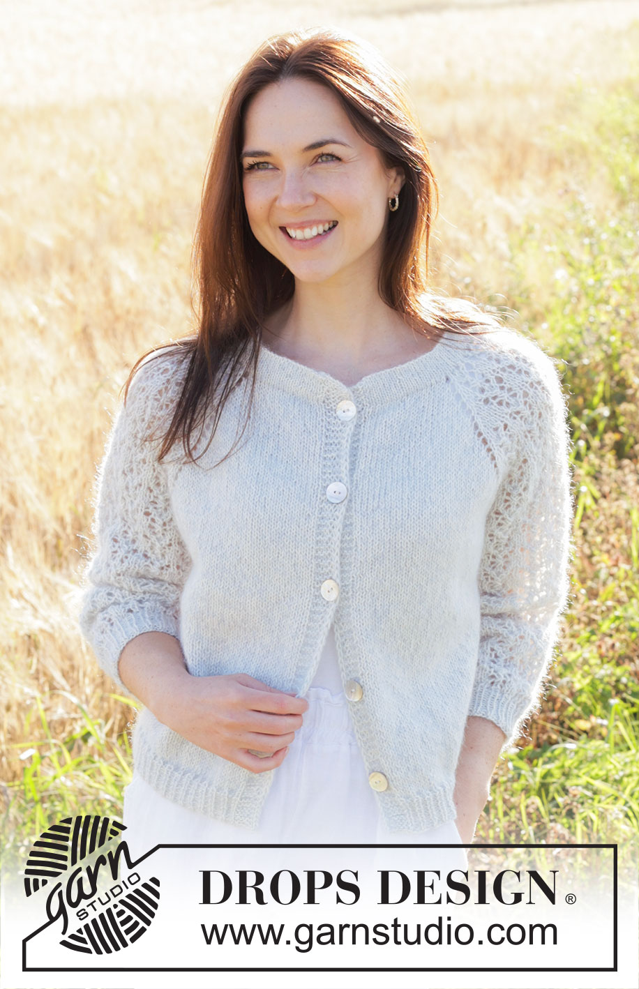 Remembering Spring Cardigan / DROPS 250-2 - Knitted jacket in DROPS Alpaca and DROPS Kid-Silk. The piece is worked top down with double neck, raglan, lace pattern and ¾-length sleeves. Sizes S - XXXL.