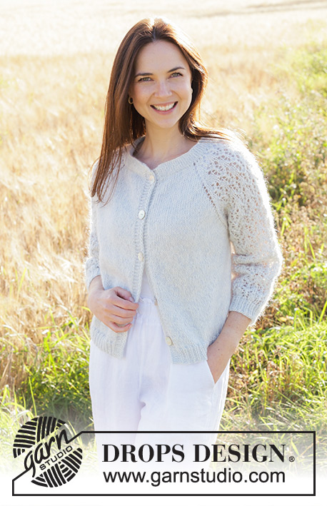Remembering Spring Cardigan / DROPS 250-2 - Knitted jacket in DROPS Alpaca and DROPS Kid-Silk. The piece is worked top down with double neck, raglan, lace pattern and ¾-length sleeves. Sizes S - XXXL.