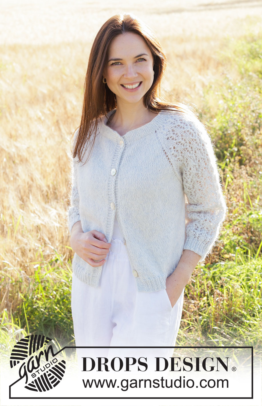 Remembering Spring Cardigan / DROPS 250-2 - Knitted jacket in DROPS Alpaca and DROPS Kid-Silk. The piece is worked top down with double neck, raglan, lace pattern and ¾-length sleeves. Sizes S - XXXL.