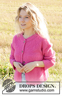 Bright Strawberry Cardigan / DROPS 250-20 - Chaqueta a punto en DROPS Air. La labor está realizada de arriba abajo con canesú redondo y patrón de relieve. Tallas S - XXXL.
