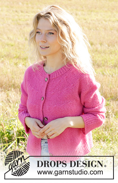 Bright Strawberry Cardigan / DROPS 250-20 - Chaqueta a punto en DROPS Air. La labor está realizada de arriba abajo con canesú redondo y patrón de relieve. Tallas S - XXXL.

