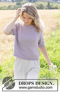 Orchid Tea / DROPS 250-3 - Knitted jumper in DROPS Muskat. The piece is worked top down with raglan, lace pattern and short sleeves. Sizes S - XXXL.