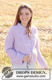 Lavender Harvest Cardigan / DROPS 250-36 - Knitted jacket in DROPS Air. The piece is worked top down with double neck, round yoke, lace-pattern and I-cord. Sizes S - XXXL.