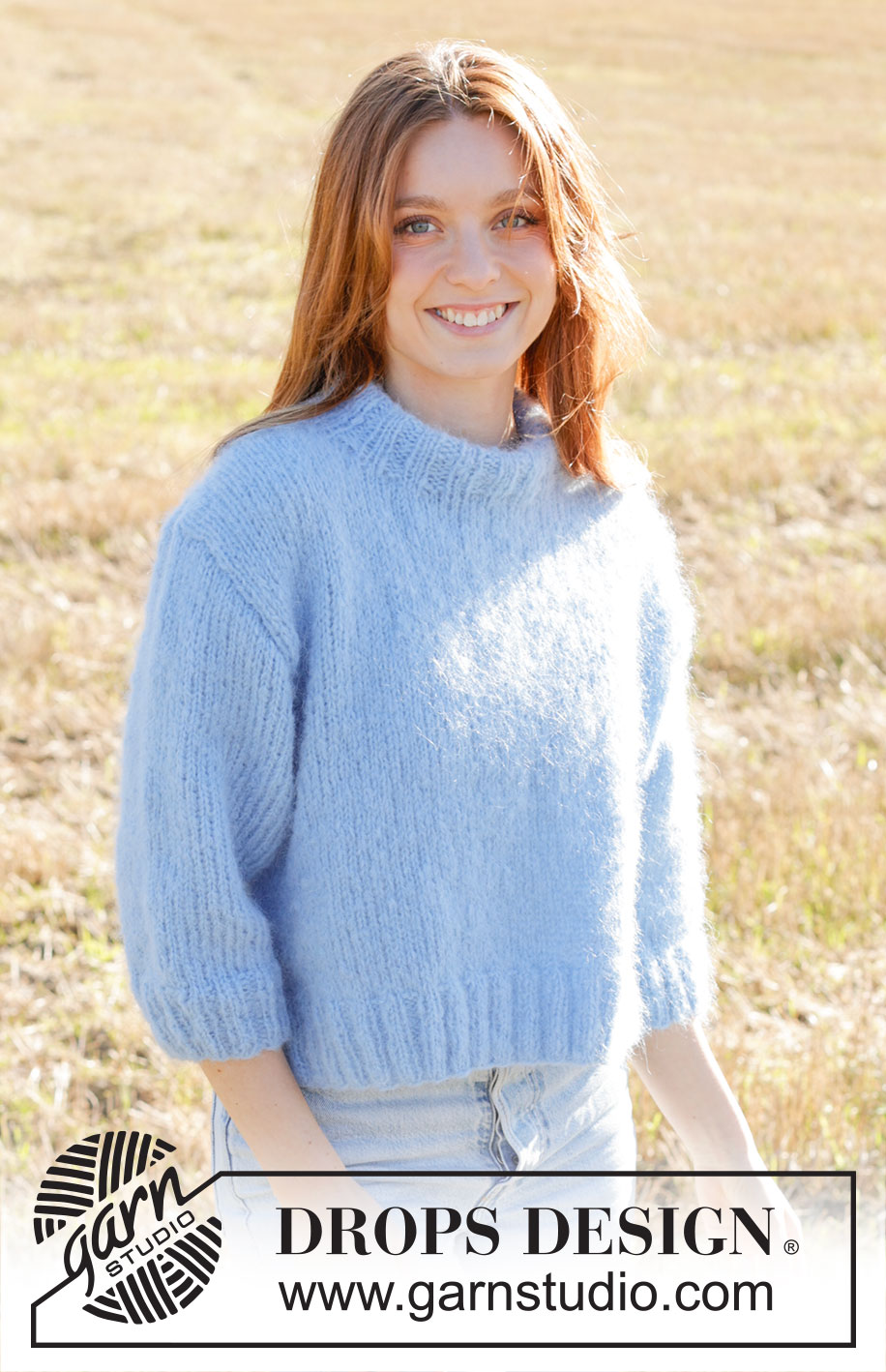 Painted Sky Sweater / DROPS 250-37 - Knitted jumper in DROPS Melody. The piece is worked bottom up with stocking stitch, split in sides, ¾-length sleeves and double neck. Sizes S - XXXL.