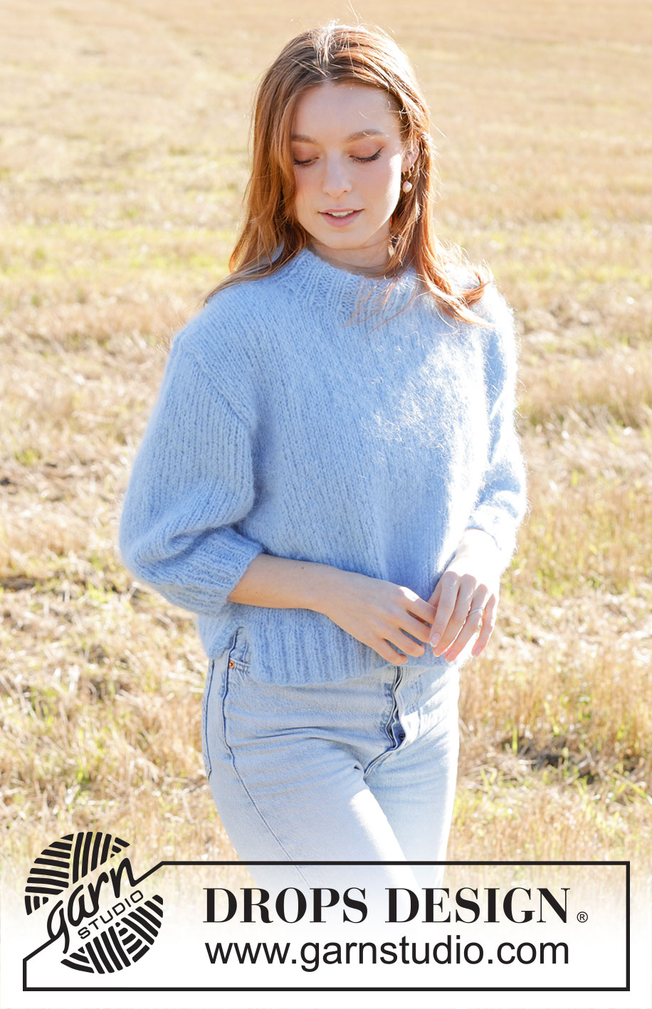 Painted Sky Sweater / DROPS 250-37 - Knitted jumper in DROPS Melody. The piece is worked bottom up with stocking stitch, split in sides, ¾-length sleeves and double neck. Sizes S - XXXL.