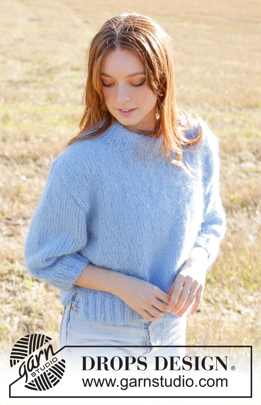 Painted Sky Sweater / DROPS 250-37 - Knitted jumper in DROPS Melody. The piece is worked bottom up with stocking stitch, split in sides, ¾-length sleeves and double neck. Sizes S - XXXL.
