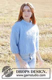 Painted Sky Sweater / DROPS 250-37 - Knitted jumper in DROPS Melody. The piece is worked bottom up with stocking stitch, split in sides, ¾-length sleeves and double neck. Sizes S - XXXL.