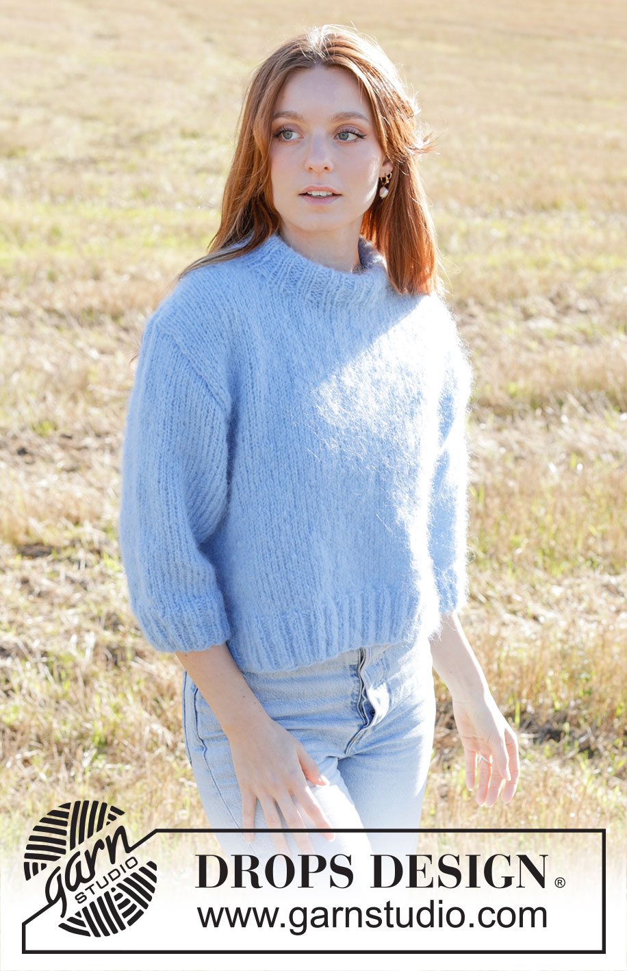 Painted Sky Sweater / DROPS 250-37 - Knitted jumper in DROPS Melody. The piece is worked bottom up with stocking stitch, split in sides, ¾-length sleeves and double neck. Sizes S - XXXL.
