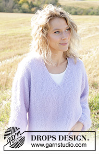 Spring Iris / DROPS 250-39 - Knitted jumper in DROPS Melody. Piece is knitted top down with European shoulder / diagonal shoulder, V-neck and I-Cord. Size XS – XXL.