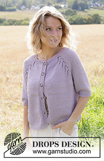 Orchid Tea Cardigan / DROPS 250-4 - Knitted jacket in DROPS Muskat. The piece is worked top down with raglan, lace pattern and short sleeves. Sizes S - XXXL.