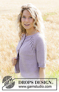 Orchid Tea Cardigan / DROPS 250-4 - Knitted jacket in DROPS Muskat. The piece is worked top down with raglan, lace pattern and short sleeves. Sizes S - XXXL.