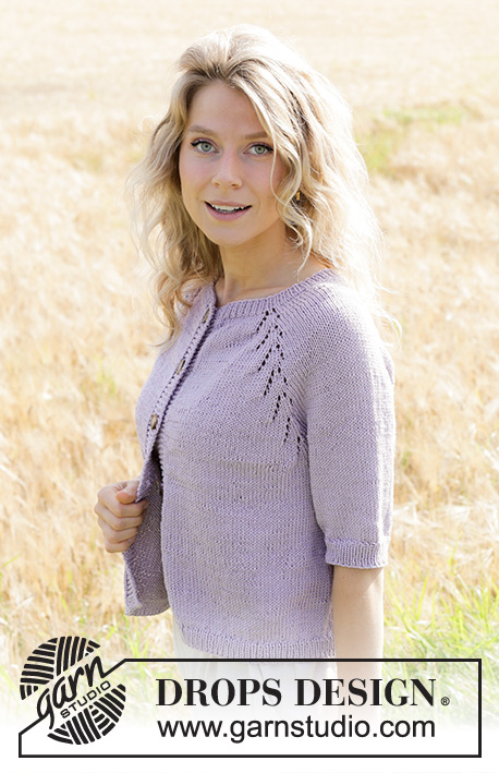 Orchid Tea Cardigan / DROPS 250-4 - Knitted jacket in DROPS Muskat. The piece is worked top down with raglan, lace pattern and short sleeves. Sizes S - XXXL.