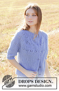 Floral Lake Cardigan / DROPS 250-40 - Gestrickte Jacke in DROPS Brushed Alpaca Silk. Die Arbeit wird von oben nach unten mit Rundpasse, Lochmuster, I-Cord und ¾ langen Ärmeln gestrickt. Größe S - XXXL.