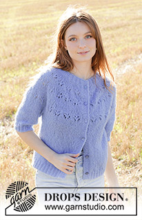 Floral Lake Cardigan / DROPS 250-40 - Gestrickte Jacke in DROPS Brushed Alpaca Silk. Die Arbeit wird von oben nach unten mit Rundpasse, Lochmuster, I-Cord und ¾ langen Ärmeln gestrickt. Größe S - XXXL.