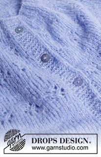 Floral Lake Cardigan / DROPS 250-40 - Gestrickte Jacke in DROPS Brushed Alpaca Silk. Die Arbeit wird von oben nach unten mit Rundpasse, Lochmuster, I-Cord und ¾ langen Ärmeln gestrickt. Größe S - XXXL.
