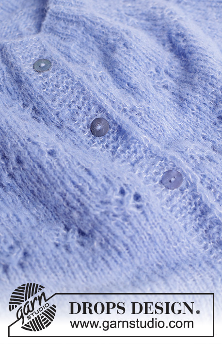Floral Lake Cardigan / DROPS 250-40 - Gestrickte Jacke in DROPS Brushed Alpaca Silk. Die Arbeit wird von oben nach unten mit Rundpasse, Lochmuster, I-Cord und ¾ langen Ärmeln gestrickt. Größe S - XXXL.