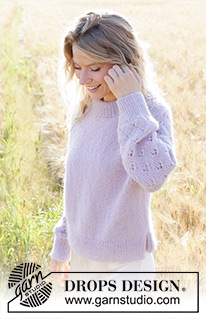 Afternoon in Provence / DROPS 250-5 - Knitted jumper in DROPS Alpaca and DROPS Kid-Silk. The piece is worked top down with double neck, raglan, lace pattern, balloon sleeves and split in sides. Sizes S - XXXL.