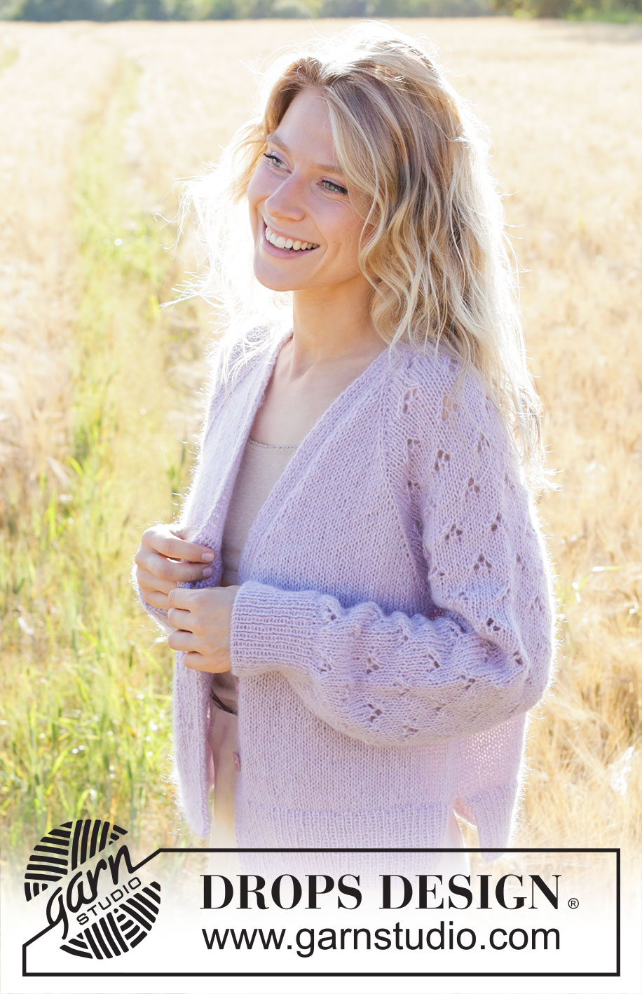 Afternoon in Provence Cardigan / DROPS 250-6 - Knitted jacket in DROPS Alpaca or DROPS Nord and DROPS Kid-Silk. Piece is knitted top down with V-neck, raglan, lace pattern, balloon sleeves and vents in the sides. Size: S - XXXL