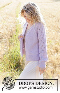 Afternoon in Provence Cardigan / DROPS 250-6 - Knitted jacket in DROPS Alpaca or DROPS Nord and DROPS Kid-Silk. Piece is knitted top down with V-neck, raglan, lace pattern, balloon sleeves and vents in the sides. Size: S - XXXL