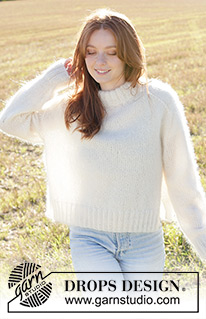 Moonrise Sweater / DROPS 250-8 - Strikket bluse i 3 tråde DROPS Kid-Silk. Arbejdet strikkes nedefra og op, med sadelskulder, dobbelt halskant og slids i siderne. Størrelse XS - XXL.