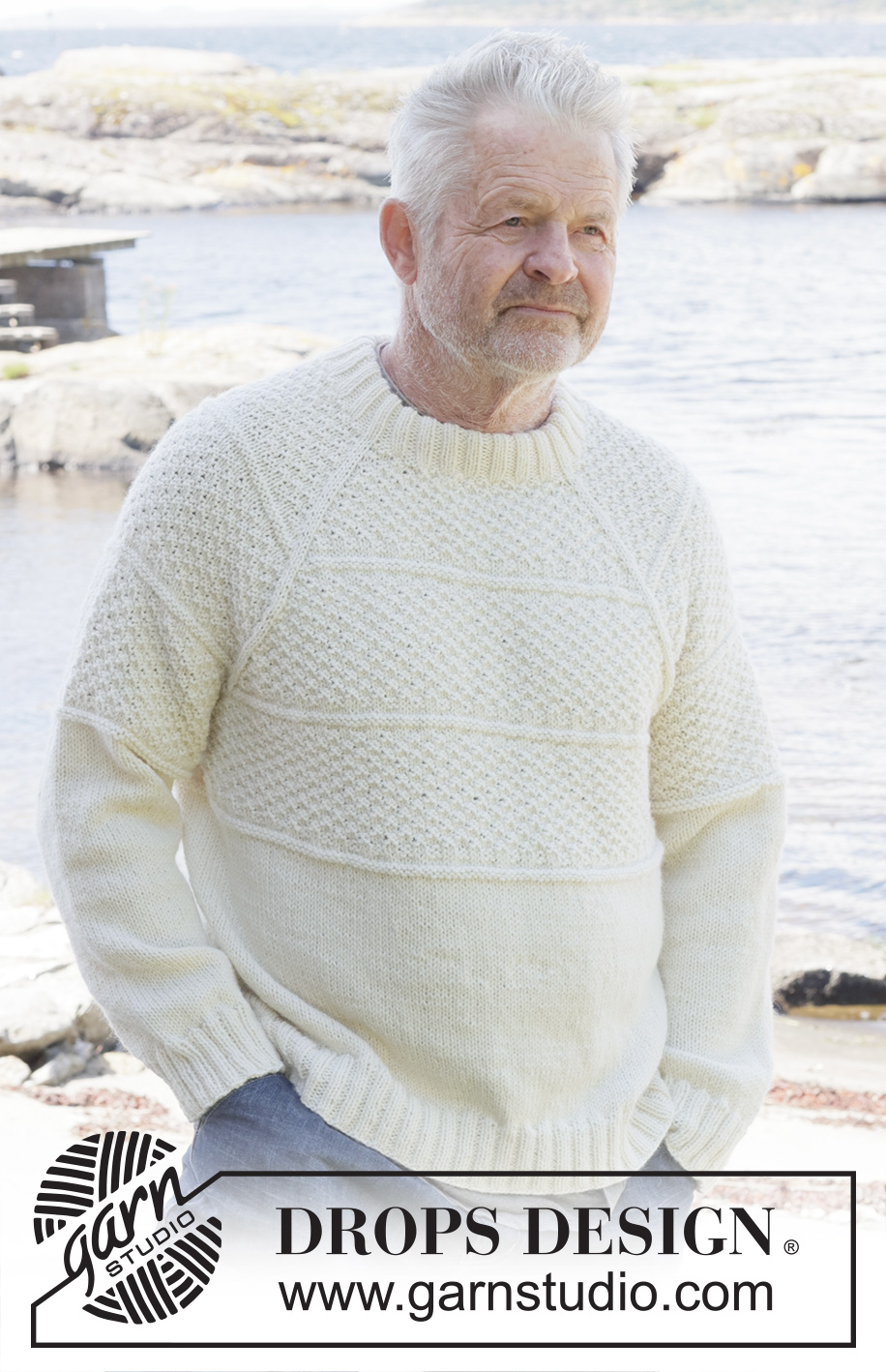 Harbor Horizon / DROPS 251-2 - Pull tricoté de haut en bas pour homme, en DROPS Lima ou DROPS Fiesta. Se tricote avec emmanchures raglan, point fantaisie relief et col doublé. Du S au XXXL