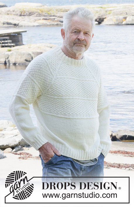 Harbor Horizon / DROPS 251-2 - Pull tricoté de haut en bas pour homme, en DROPS Lima ou DROPS Fiesta. Se tricote avec emmanchures raglan, point fantaisie relief et col doublé. Du S au XXXL