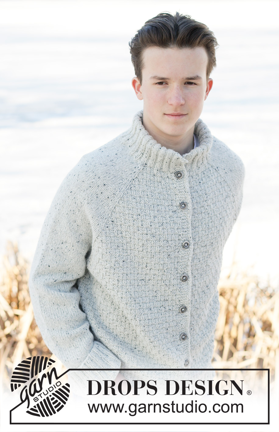 Arctic Horizon Cardigan / DROPS 251-21 - Knitted jacket for men in DROPS Soft Tweed. The piece is worked top down with raglan, double neck and relief-pattern. Sizes XS - XXXL.