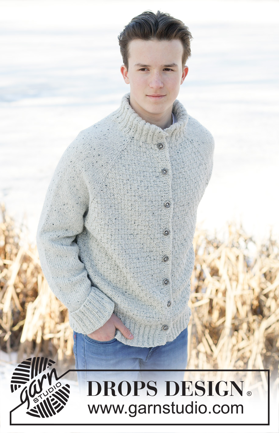 Arctic Horizon Cardigan / DROPS 251-21 - Knitted jacket for men in DROPS Soft Tweed. The piece is worked top down with raglan, double neck and relief-pattern. Sizes XS - XXXL.