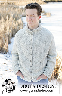 Arctic Horizon Cardigan / DROPS 251-21 - Knitted jacket for men in DROPS Soft Tweed. The piece is worked top down with raglan, double neck and relief-pattern. Sizes XS - XXXL.