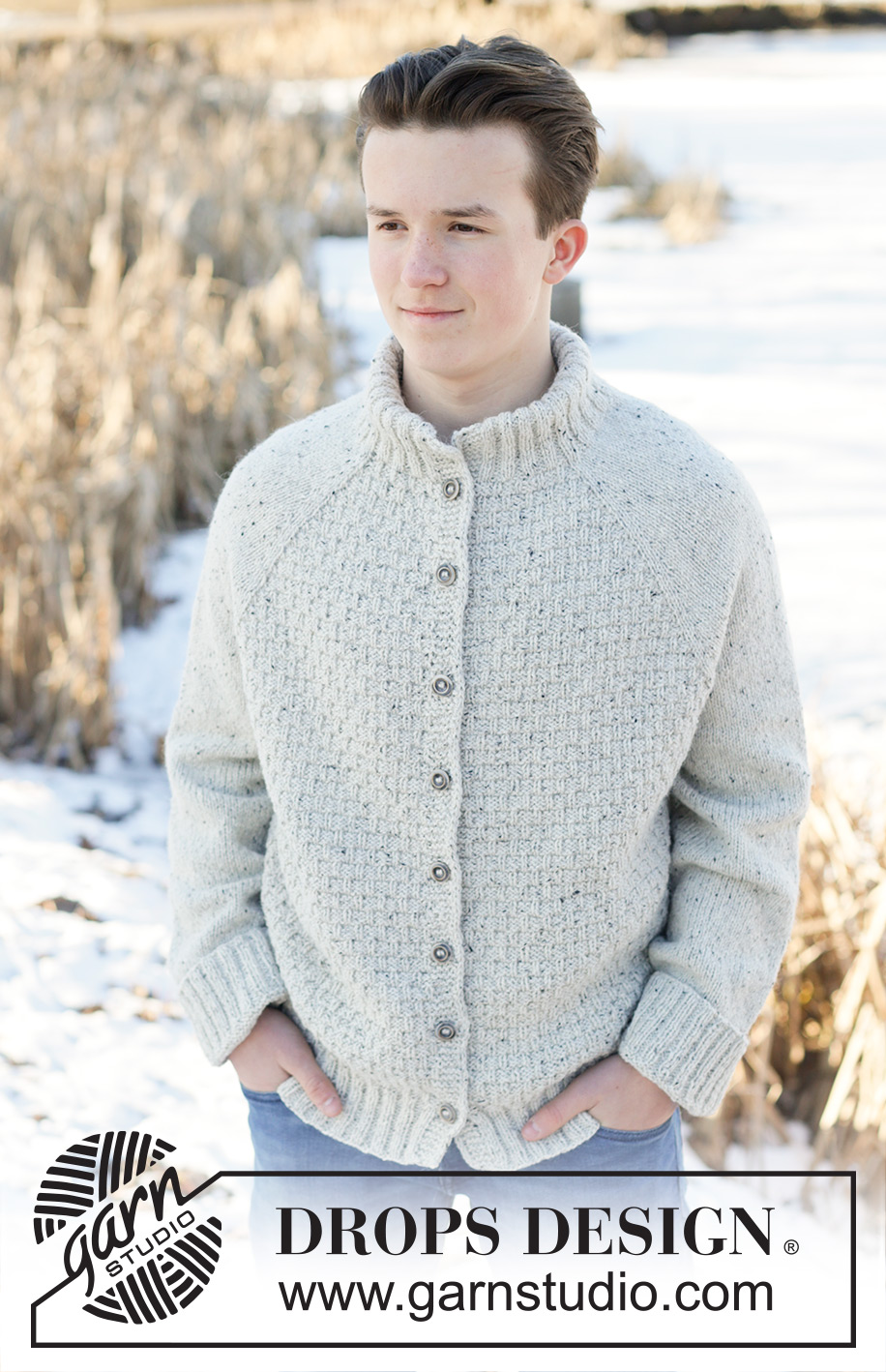 Arctic Horizon Cardigan / DROPS 251-21 - Knitted jacket for men in DROPS Soft Tweed. The piece is worked top down with raglan, double neck and relief-pattern. Sizes XS - XXXL.