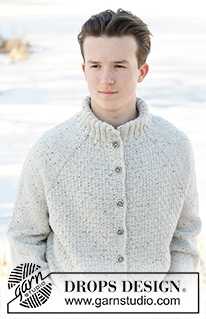 Arctic Horizon Cardigan / DROPS 251-21 - Knitted jacket for men in DROPS Soft Tweed. The piece is worked top down with raglan, double neck and relief-pattern. Sizes XS - XXXL.